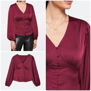 NWOT Violets & Roses Harleigh Satin Blouse in Burgundy